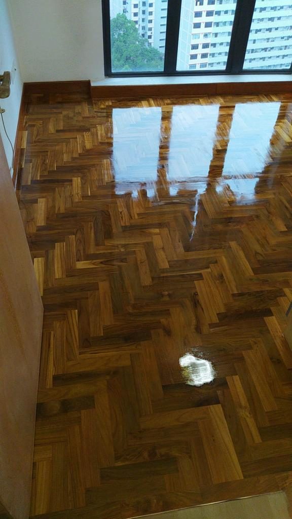 Scratched parquet floor